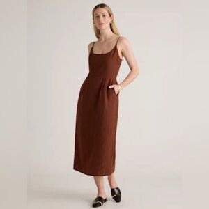 NWOT Quince | 100% European Linen Scoop Neck Midi Dress (Rust Brown)